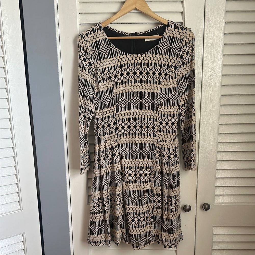 Sugarlips Black and White A-Line Long Sleeve Dress